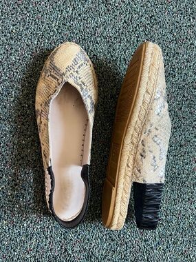 Snake Print V Toe Box Leather Sling back Espadrille Ballet Flat Loafer Shoes 8